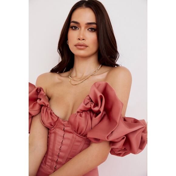 HOUSE OF CB Annabelle Rose Pink Strapless Corset Bustier Ruffle Mini Dress - Picture 6 of 16